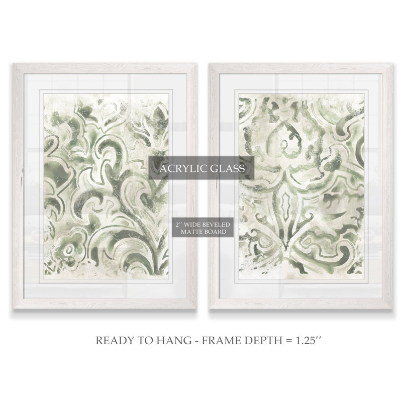«Antique Tile III» par Vincent Van Gogh - ensemble de 2 cadres de peinture, H 24 po x l 18 po x P 1,25 po, Blanc mat