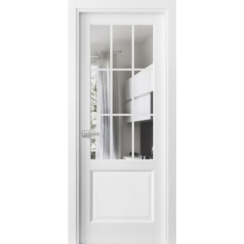 Solid Interior French | Felicia 3599 With Clear Glass | Single Regular Panel Frame Trims Handle | Bathroom Bedroom Sturdy Doors