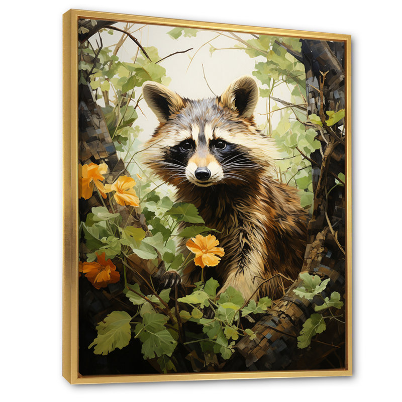Curious Raccoon Collage V " Curious Raccoon Collage V ", 32" H x 24" W x 1" D, Gold Floater Frame