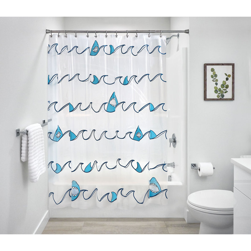 iDesign Shark PEVA Bathroom Shower Curtain, 72 x 72 Inches + Rings