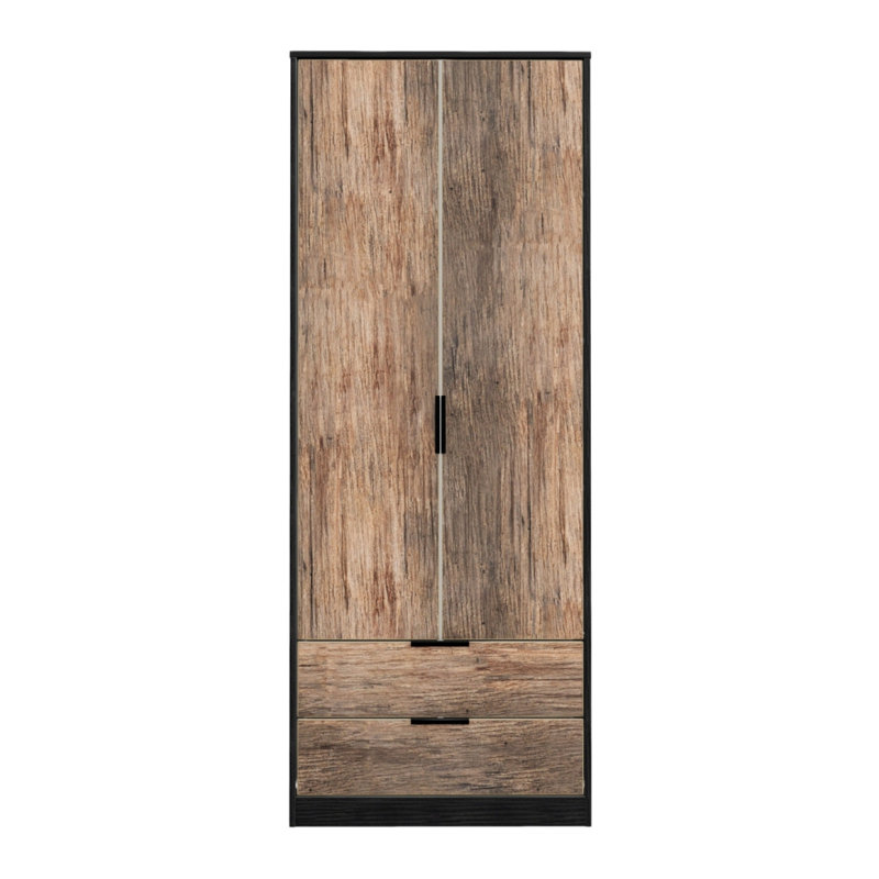 Fully Assembled Fallah Hong Kong Wardrobe, Oak Wood Veneer / Black Painted Wood