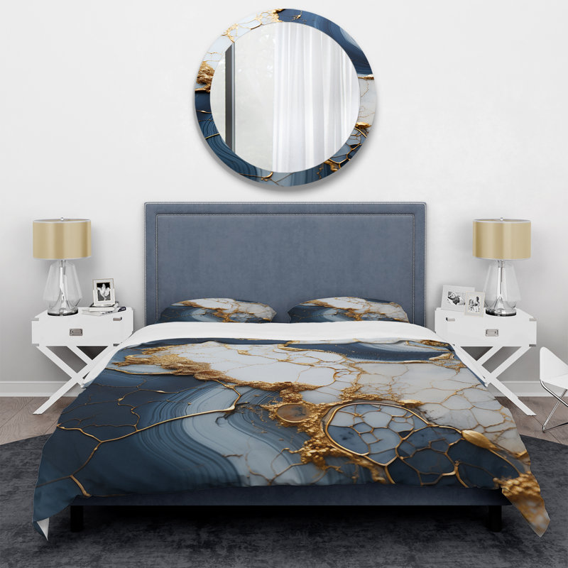 Ensemble de housse de couette or et bleu, Housse de couette pour très grand lit