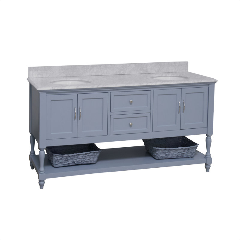 Ensemble de meuble-lavabo double 72 po Hampton, Bleu poudre, Marbre de Carrare