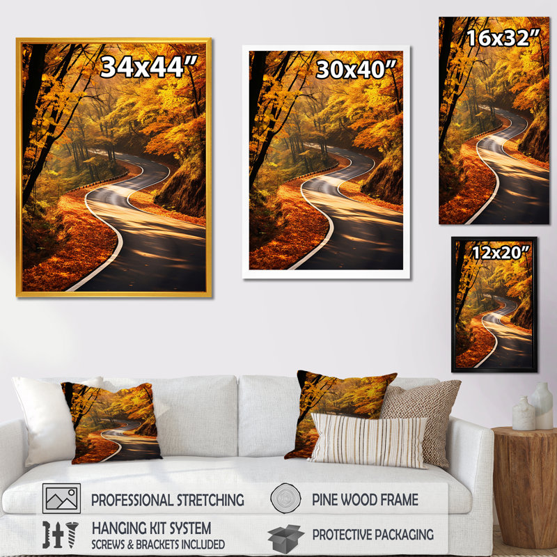 Chemin doré de l'automne, H 32 po x l 16 po x P 1 po, Cadre flottant noir