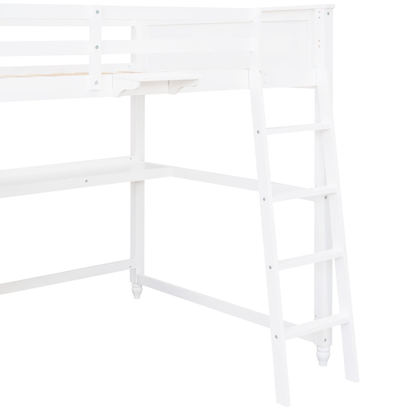 Lit mezzanine en bois massif avec bureau - idéal pour les petites chambres, blanc sécuritaire et facile à monter, Blanc
