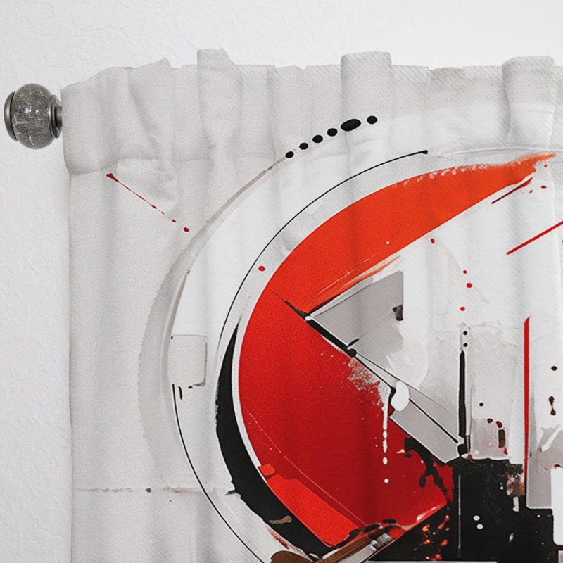 Eligio Red Black Multifaceted Whirls - Modern Velvet Curtain - Room Darkening - 1 panel, 52" W x 90" L