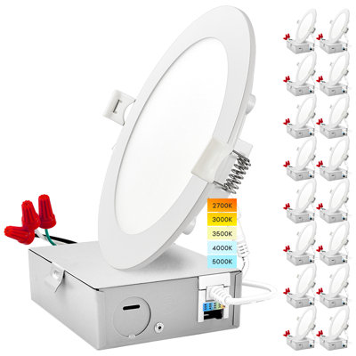 6'' Selectable Color Temperature 12 Watt Dimmable Air-Tight IC Rated LED Canless Recessed Lighting Kit