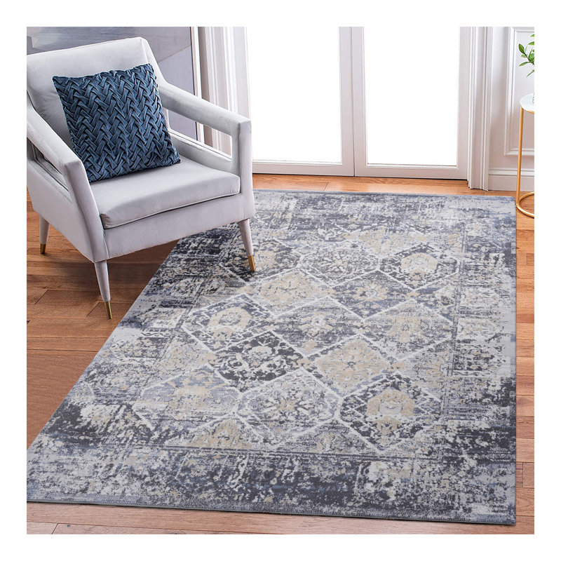 Collection 2X8 Grey/Blue /Traditional Non-Shedding Living Room Bedroom Dining Home Office Stylish and Stain Resistant Area Rug