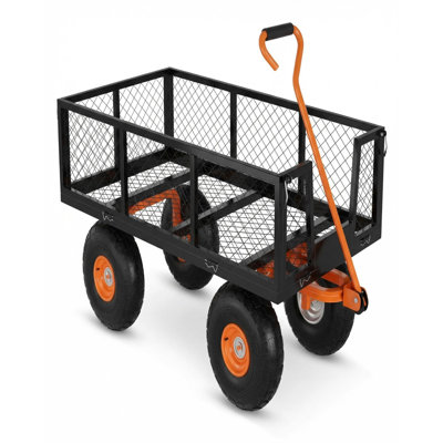  Garden Cart, 900 lb Capacity, Mesh Utility Garden Wagon w/ Removable Sides, Flexible Handle & 10" Tires, Black+Orange