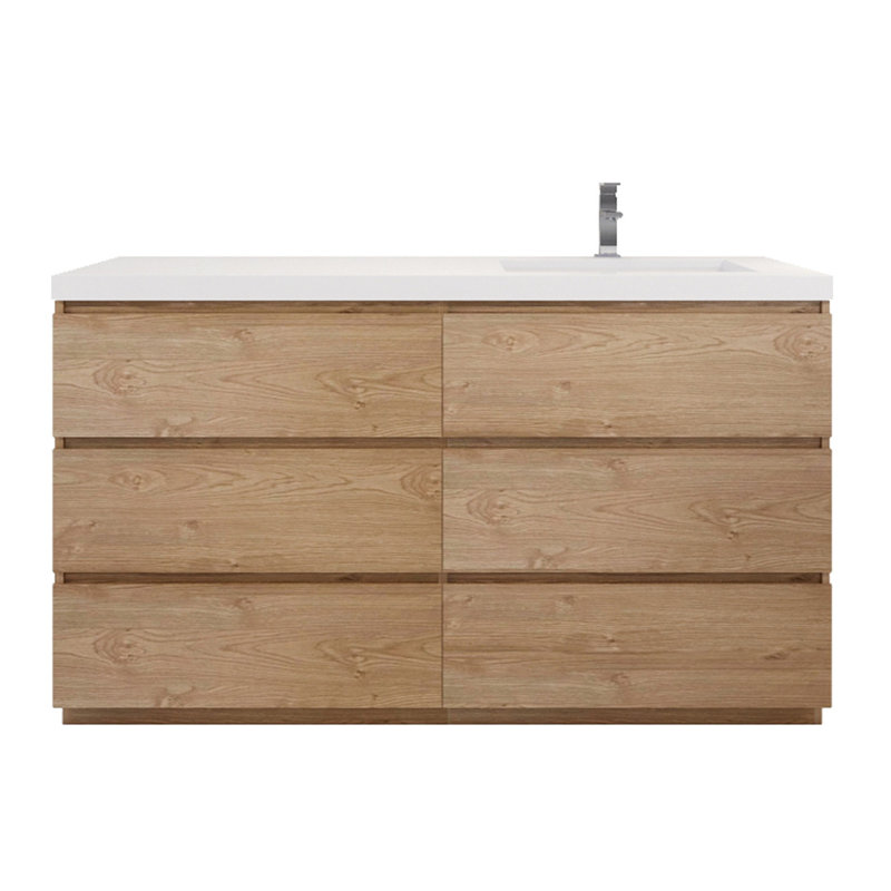 Ensemble de meuble-lavabo simple 60 po Hanzila, Chêne de la Nouvelle-Angleterre