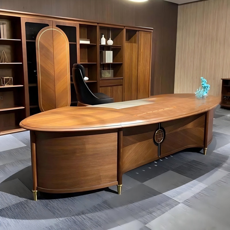 94.49"Modern Curved Solid Wood Ash Executive Desk
