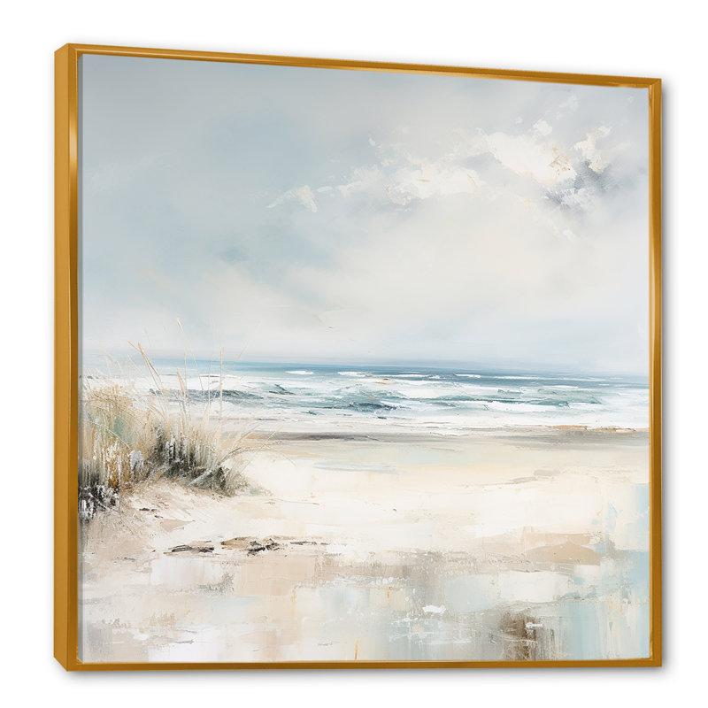 «Coastal Ocean Charm in Winter II», reproduction sur toile, Cadre flottant doré, H 36 po x l 36 po x P 1,5 po