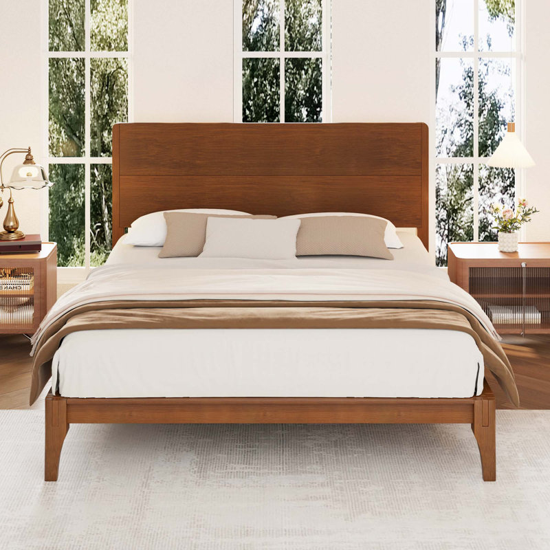 Lit plateforme Mid-Century en bois de bambou, Grand