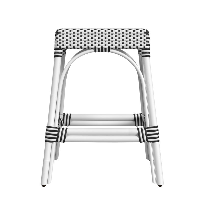 Tabouret de comptoir / de bar Lennart, Blanc / point noir / cadre en rotin blanc