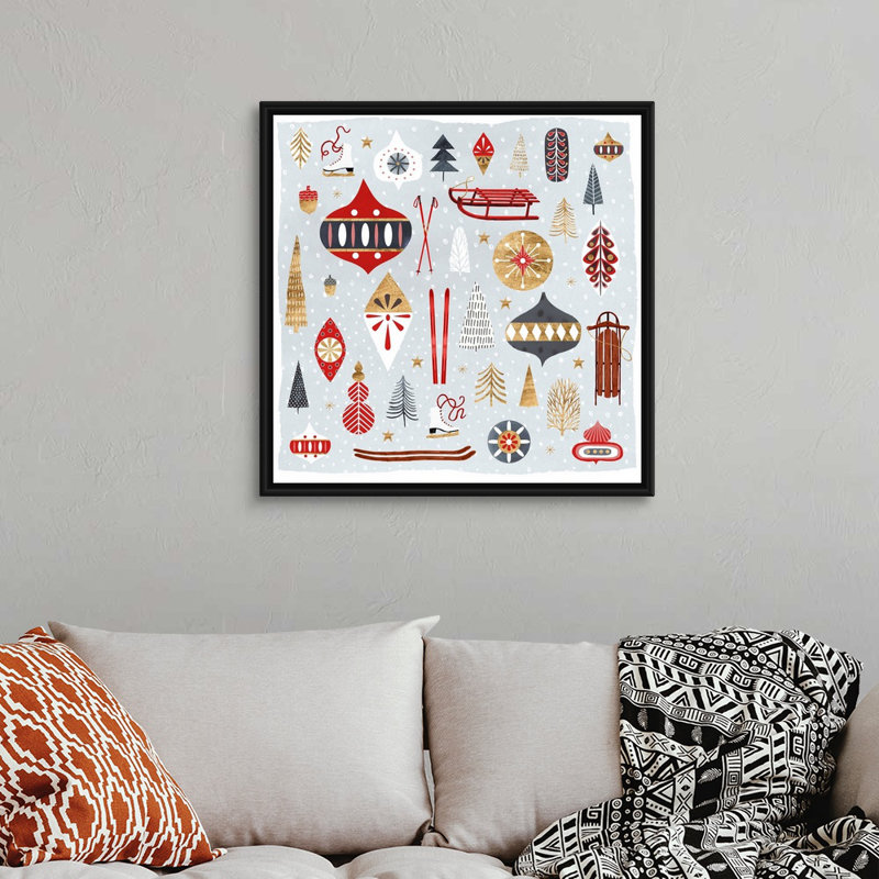 Reproduction d’art sur toile, "Christmas chalet IV" par Victoria Borges, 32" H x 32" W x 1.75" D, Cadre noir