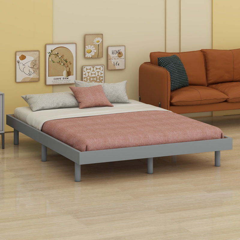 Base de lit plateforme flottante de conception moderne, Gris, Double