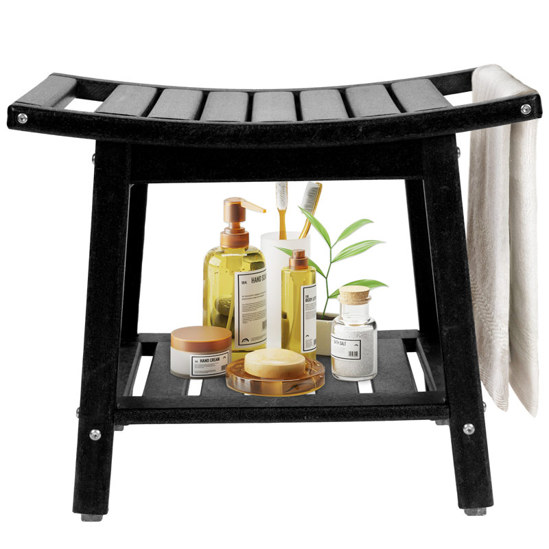 Oberst 21.8'' W Manufactured Wood Corner Shower Bench, Black