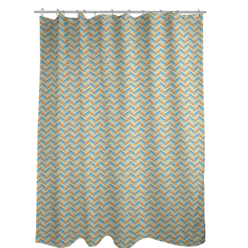 Rideau de douche simple à chevrons, Bleu / Orange