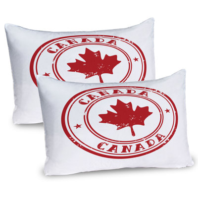 Ambesonne Canada Pillow Sham 2 Pack Rubber Stamp Design Vermilion and White