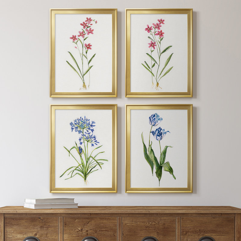 Delicate Pink I - ensemble de 4 peintures sur toile encadrées, H 26,5 po x l 146 po x P 1,5 po, Or