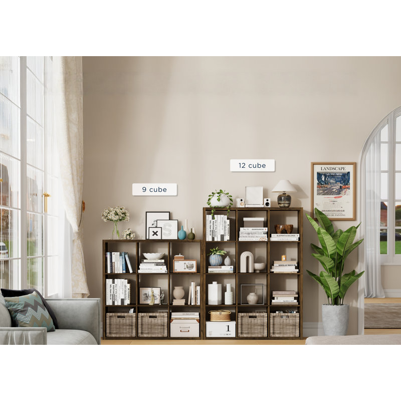 Organisateur de rangement 12 cubes avec bords épais à 3 rangées, bibliothèque modulaire en bois d'ingénierie, unité de rangement convertible horizontale et verticale pour le salon, la chambre et la salle de jeux