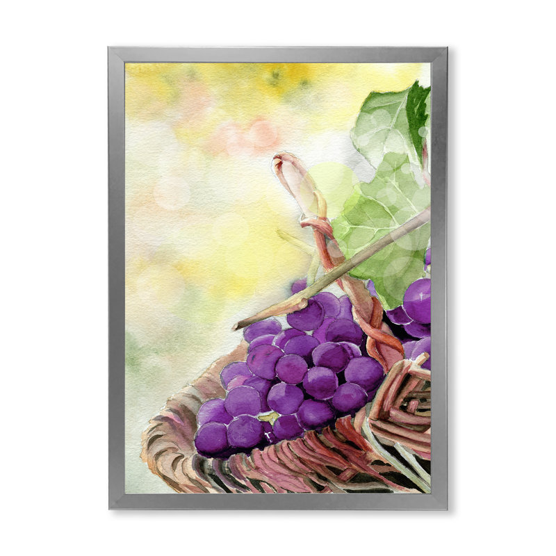 Grappe de raisin mauve - peinture sur toile, H 20 po x l 12 po x P 1 po, Cadre photo argenté