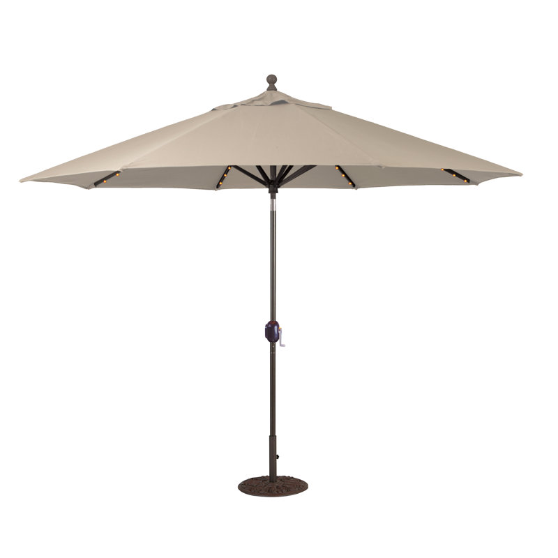 Parasol de marché illuminé 11 pi Nadasha, Noir, Toile Sunbrella® beige antique