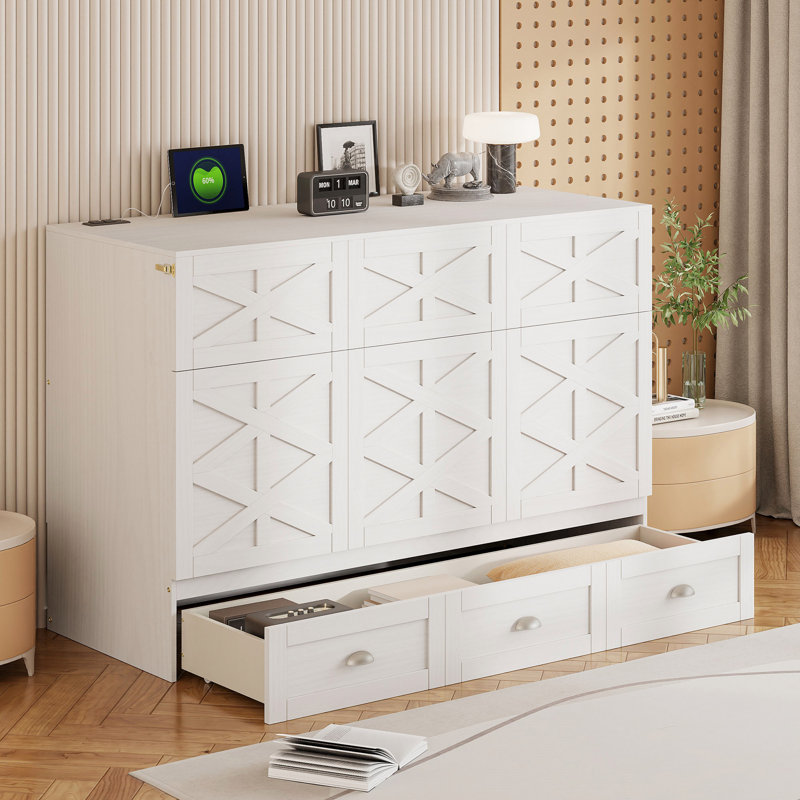 Lit escamotable double avec grands tiroirs, cadre de lit