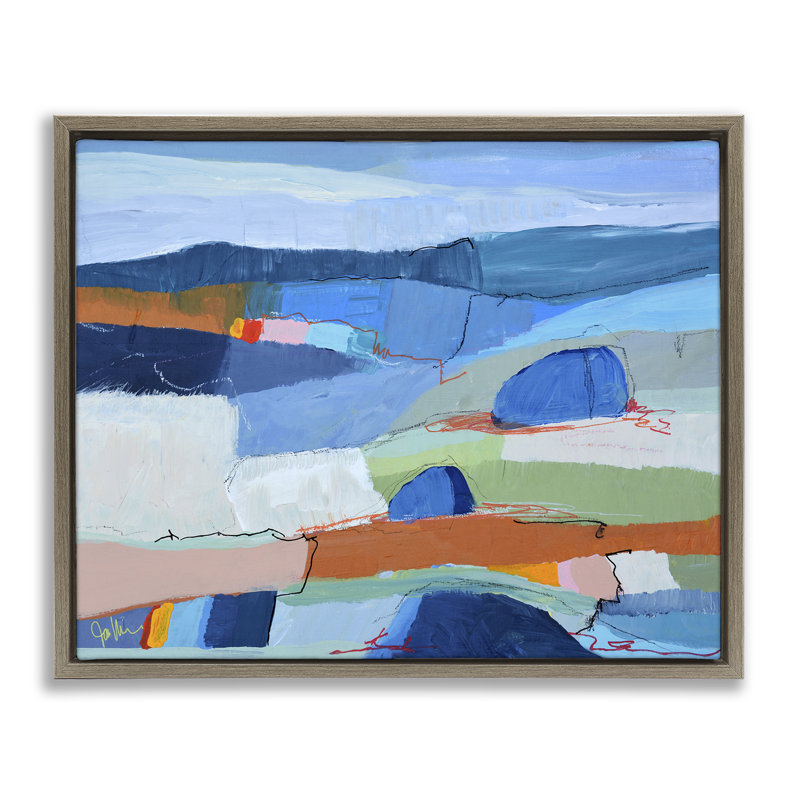 Art mural sur toile flottant, paysage par Expressive Colorfield, Cadre flottant orme Montalcino, H 17 po x l 21 po