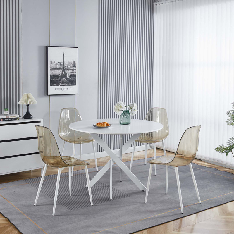 Mid-Century Dining Table(Only Table), White, White