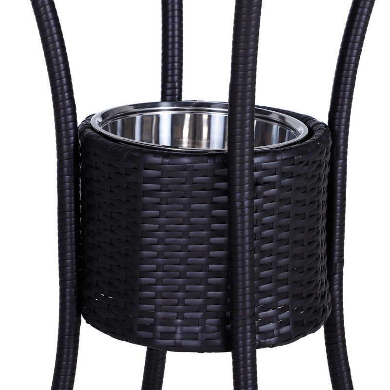 Rattan Wicker Bar Set for 3 PCS with Ice Buckets, Patio Furniture with 1 Bar Table and 2 Bar Stools for Poolside, Backyard, Porches