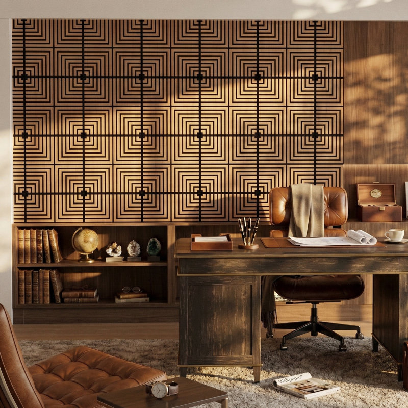 23.6 In. X 23.6 In. 3d Acoustic Wood Slat Square Edge Decorative Wall Panels, Burlywood