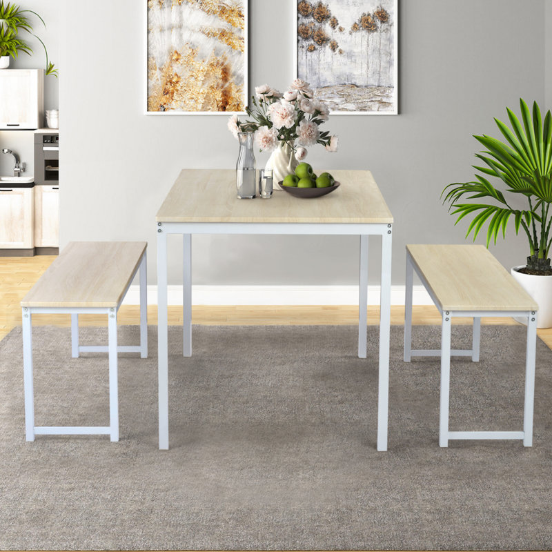 Ensemble de table de salle à manger 3 pièces andresha, Beige, Blanc, Beige / Blanc