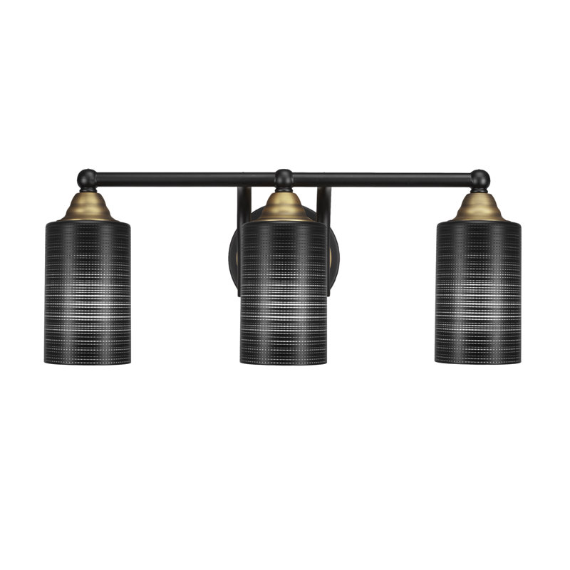 Michell 3-Light Bath Bar, Matte Black/Brass, Clear Bubble