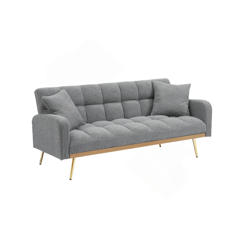 69 Inch Adjustable Teddy Sofa Bed In Gray, For Small Spaces And Multi-Functional Living, Gray