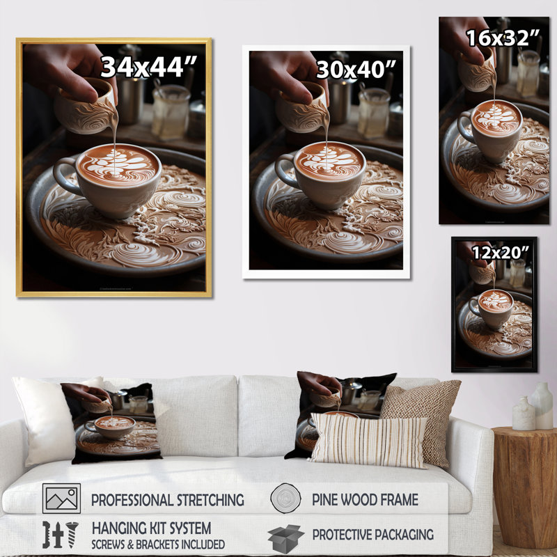 Larnaca Food Baristas Art II, H 20 po x l 12 po x P 1 po, Encadrement doré