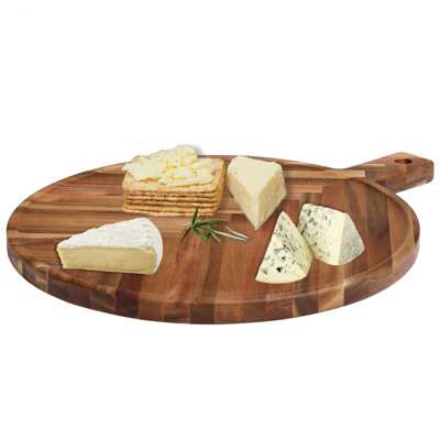 Planche de service à chevrons 18 po BIRDROCK ACCUEIL | Planche à fromage en bois avec poignée - Bifteck, nourriture | Planche de charcuterie grande fête pour amuse-gueules | Plateau de comptoir de cuisine en bois à deux faces | Rond