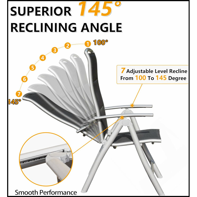 Patio Folding Chairs Set Of 2, Aluminium Frame Outdoor Reclining Chairs For Garden, Camping, And Poolside, Adjustable High Back With Soft Padded Seat