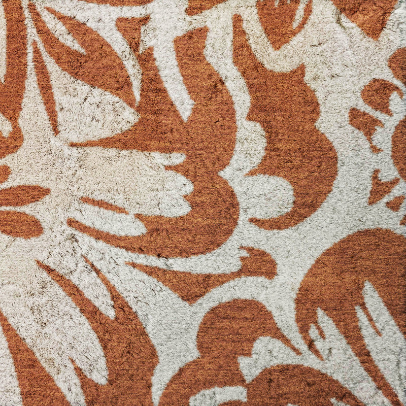 Premium Machine Washable Dream Shag ADS551 Floral Rug, Paprika, 8' Round