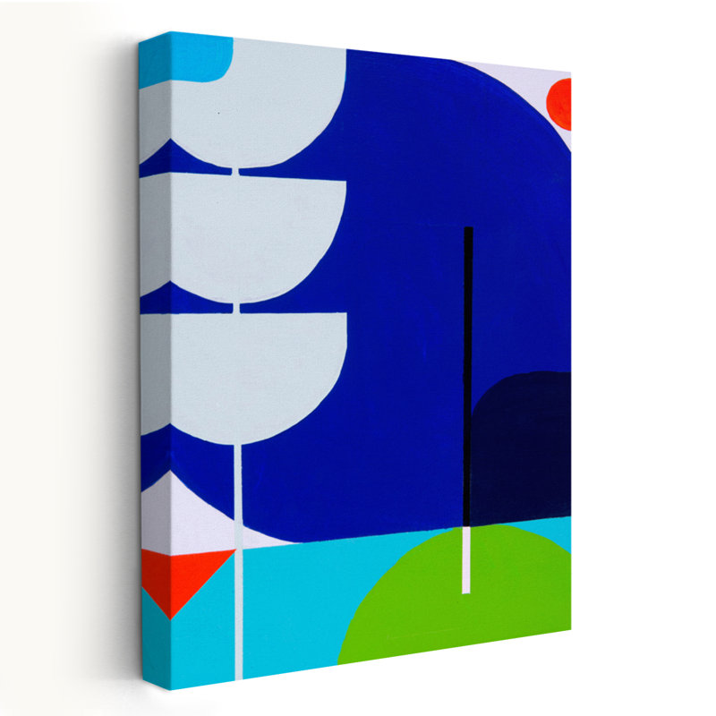 Courir vers le soleil - Art moderne Mid-Century abstrait, H 24 po x l 16 po