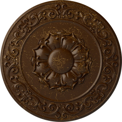Médaillon de plafond Endurathane feuille, DO de 26 3/4 po x P 3 5/8 po x P 1 1/8 po (convient aux auvents jusqu'à 3 5/8 po), finition cuivre patiné peint à la main