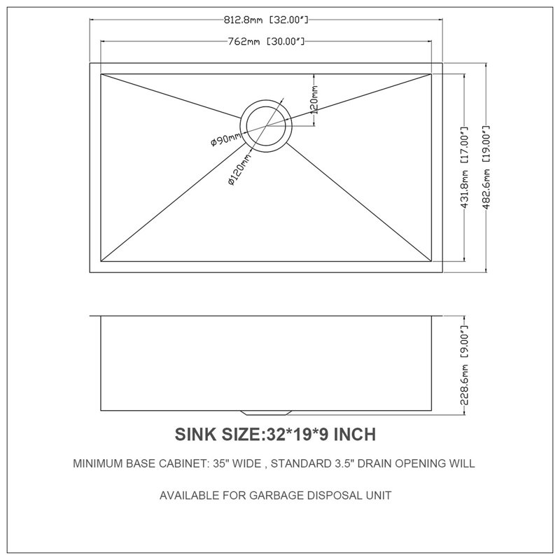 32 Inch Undermount Sink - 32"X19"X9" Undermount Stainless Steel Kitchen Sink 18 Gauge 9 Inch Deep Single Bowl Kitchen Sink Basin