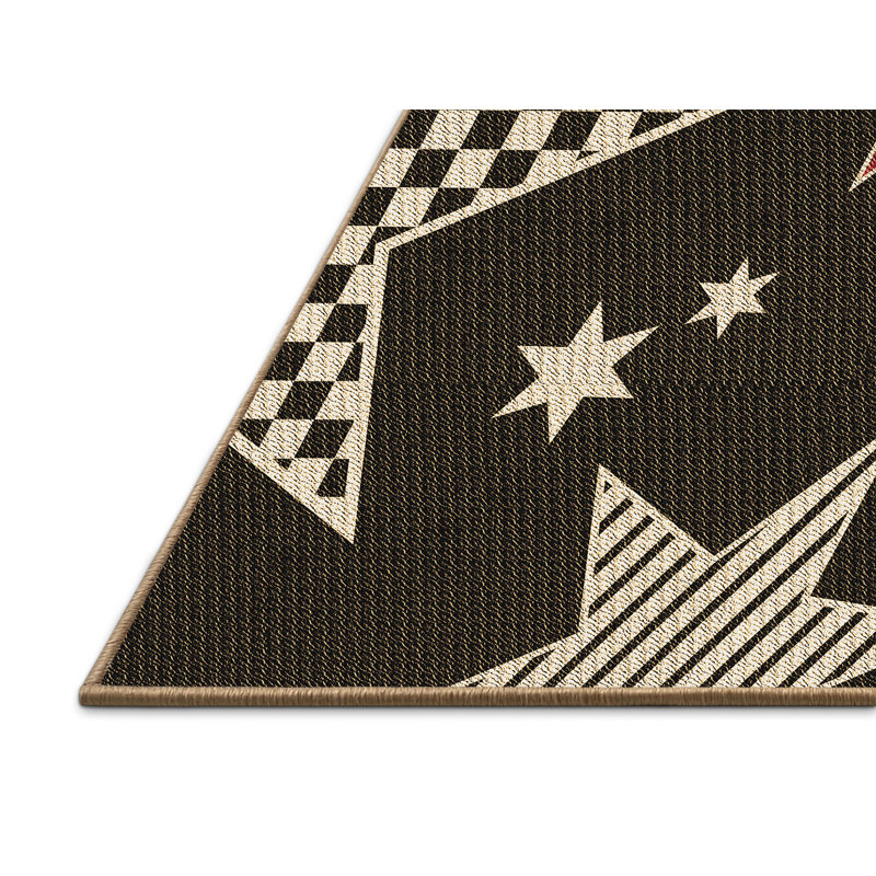 Tapis géométrique noir / blanc / rouge, Rectangle 5 pi x 7 pi