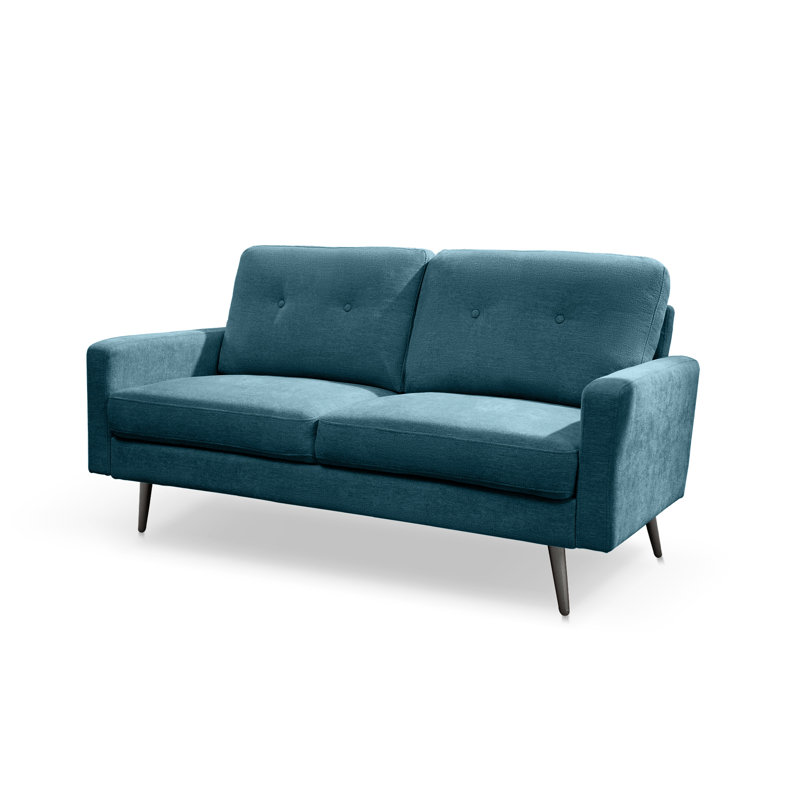 Upholstered Sofa, Blue Polyester, 33" H x 58" W x 31" D, 2