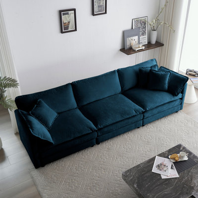 Modular 4-Seater Sofa with Chenille Fabric Upholstery with a Fixed Arm and Solid Wood Frame
