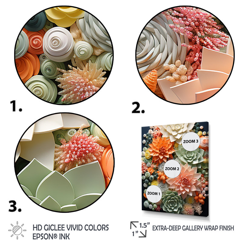 «Pyala Orange Pink Succulents Flowers III», reproduction sur toile, H 20 po x l 12 po x P 1 po, Cadre flottant érable