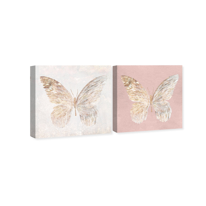 "Butterfly Glimmer" Modern Gold - 2 pièces, impression sur toile tendue, H 24 po x l 24 po