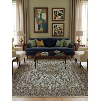 Tapis oriental semi-antique vert sauge traditionnel 9 x 13