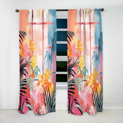 Fenêtre tropicale de couleur pastel Roza View I - Rideau traditionnel - Velours obscurcissant - 1 panneau