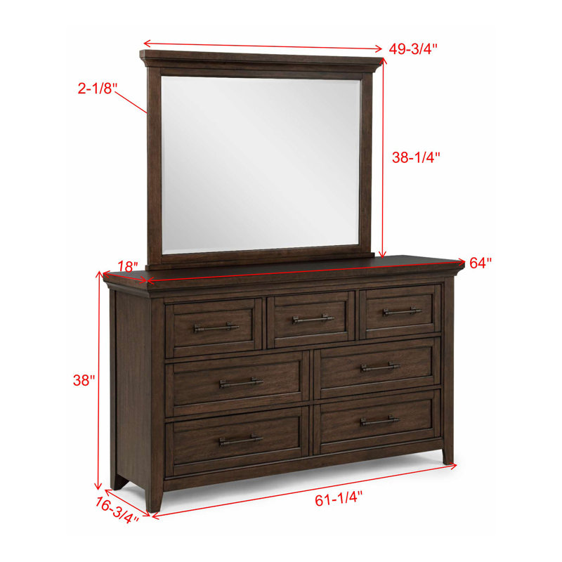 Ensemble de chambre à coucher à panneau classique avec finition brune, Grand lit, 6 pièces